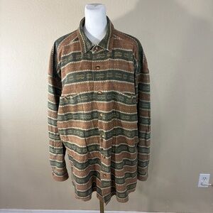 VTG Orvis Long Sleeve Aztec Tribal Striped Shirt Mens Sz L Heavyweight Grunge